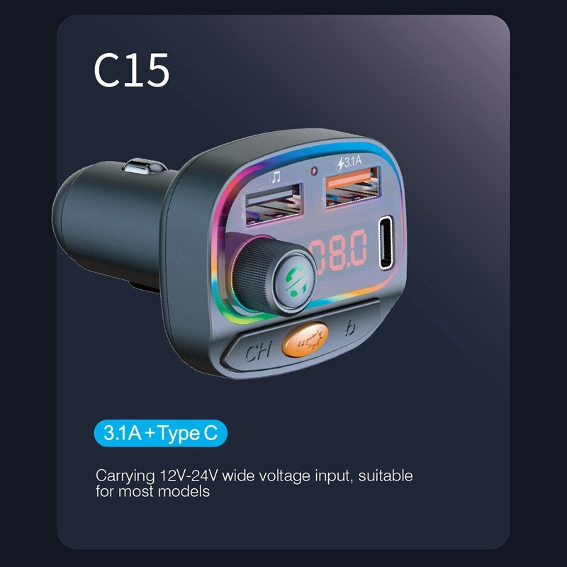C20 USB voiture Bluetooth MP3 Lecteur de musique avec des lumières colorées