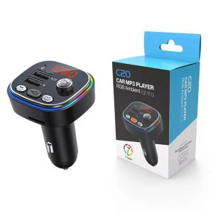Transmetteur FM de voiture C20, allume-cigare Laguna pour touristes, chargeur rapide USB 5V 3.1A, lecteur audio Bluetooth avec lumières colorées, lecteur MP3 1 C20