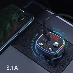 Transmetteur FM de voiture C20, allume-cigare Laguna pour touristes, chargeur rapide USB 5V 3.1A, lecteur audio Bluetooth avec lumières colorées, lecteur MP3