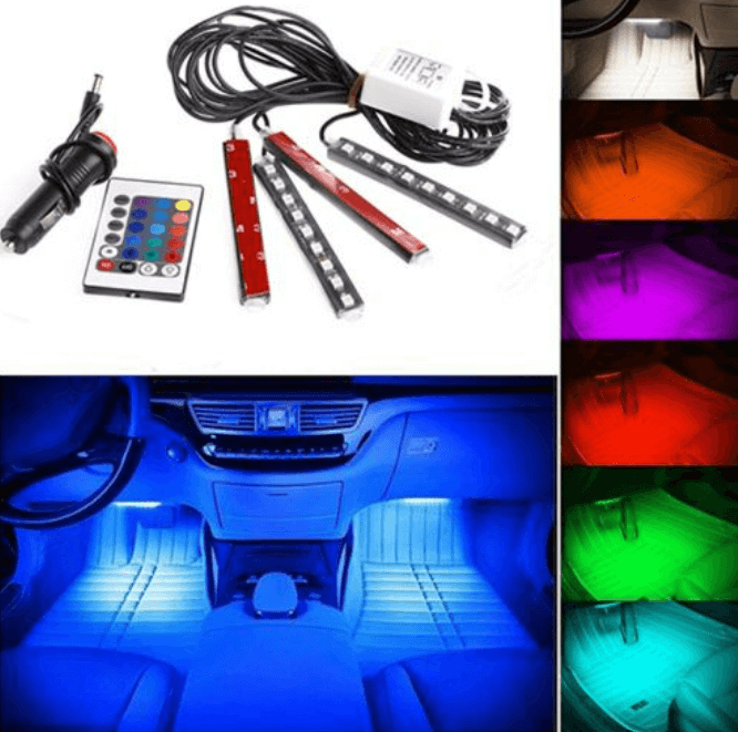 Kit d&rsquo;éclairage intérieur LED pour voiture – 7 couleurs avec télécommande