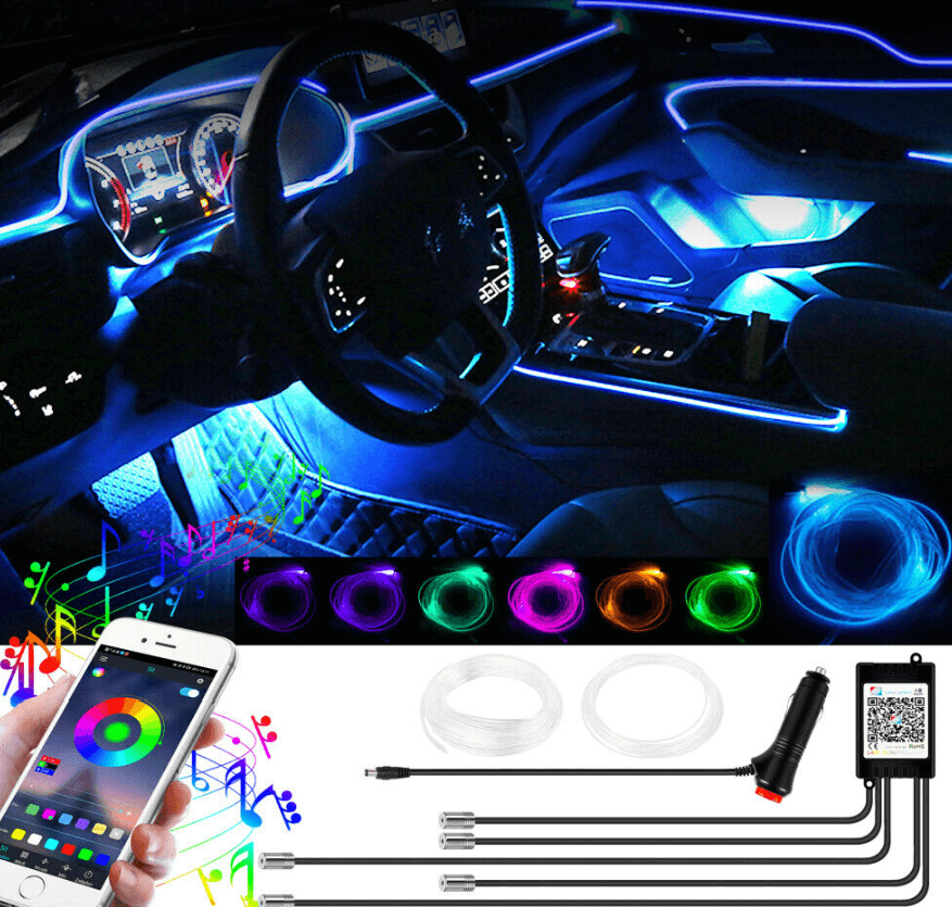 Kit d&rsquo;éclairage intérieur LED pour voiture – 7 couleurs avec télécommande