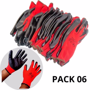 Pack 6 Gants de travail - Gants en nitrile Rouge