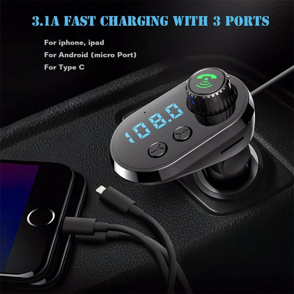 Q15 Car Handsfree Wireless Bluetooth 5.0 Kit FM Transmitter Car LCD Display MP3 Player USB Charger FM Modulator Car Accessories
