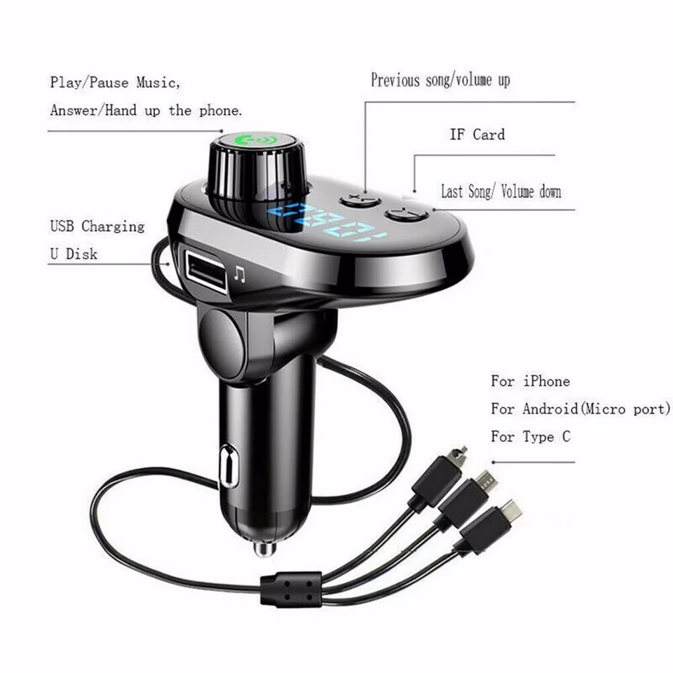 Q15 Car Handsfree Wireless Bluetooth 5.0 Kit FM Transmitter Car LCD Display MP3 Player USB Charger FM Modulator Car Accessories