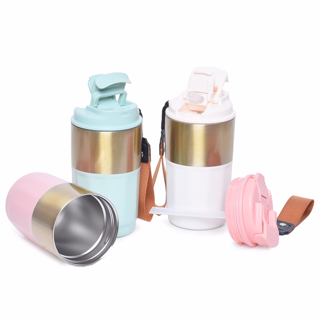 Mug thermos 450 ml en acier inoxydable avec paille