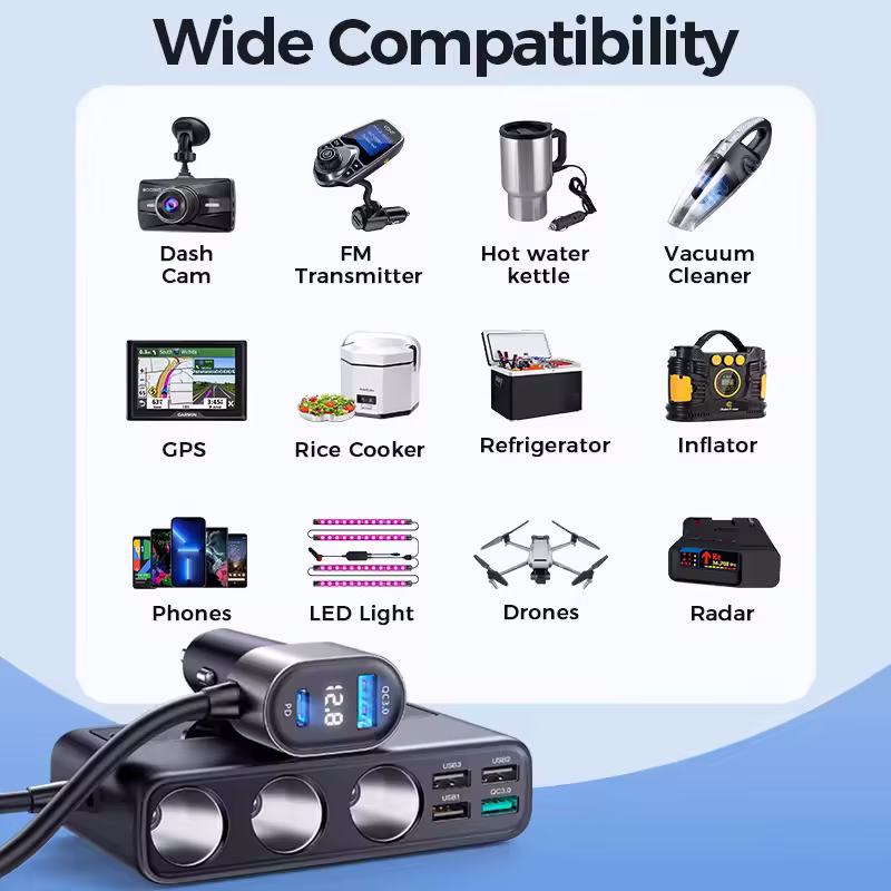 JOYROOM Chargeur de voiture 9 en 1 – 154W, adaptateur PD 3 prise allume-cigare