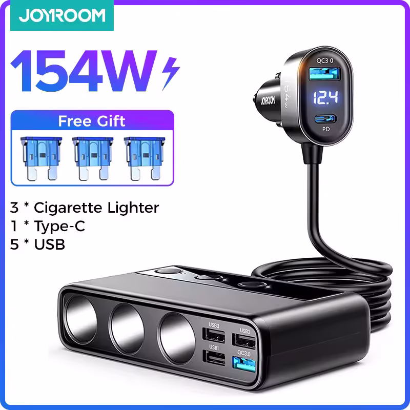 JOYROOM Chargeur de voiture 9 en 1 – 154W, adaptateur PD 3 prise allume-cigare