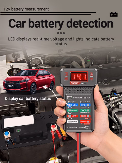 Testeur de Batterie 12V – Écran LED, Multifonction, Réparation Auto
