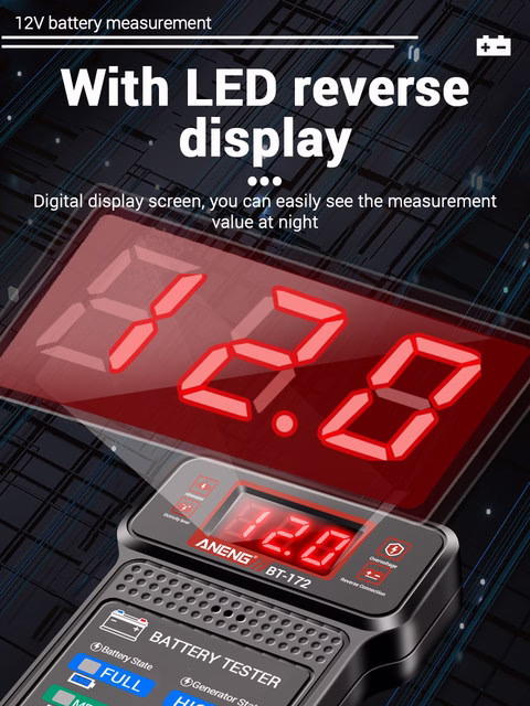 Testeur de Batterie 12V – Écran LED, Multifonction, Réparation Auto