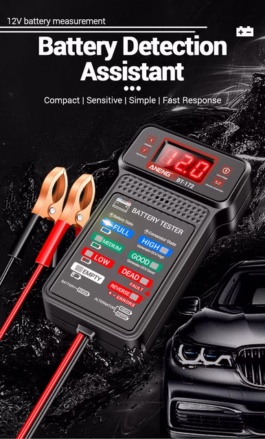 Testeur de Batterie 12V – Écran LED, Multifonction, Réparation Auto