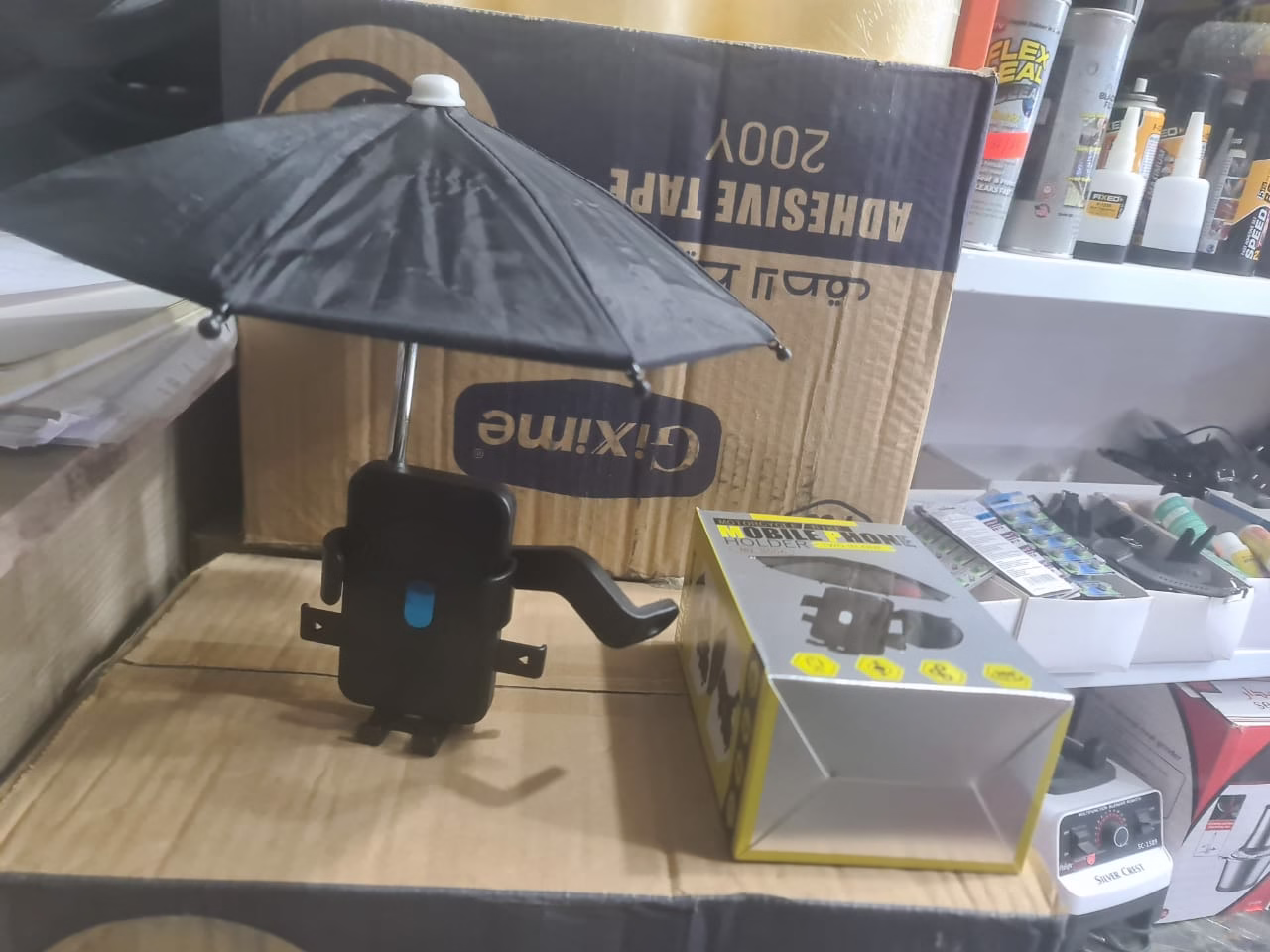 support  de telephone pour velo avec mini parapluie
